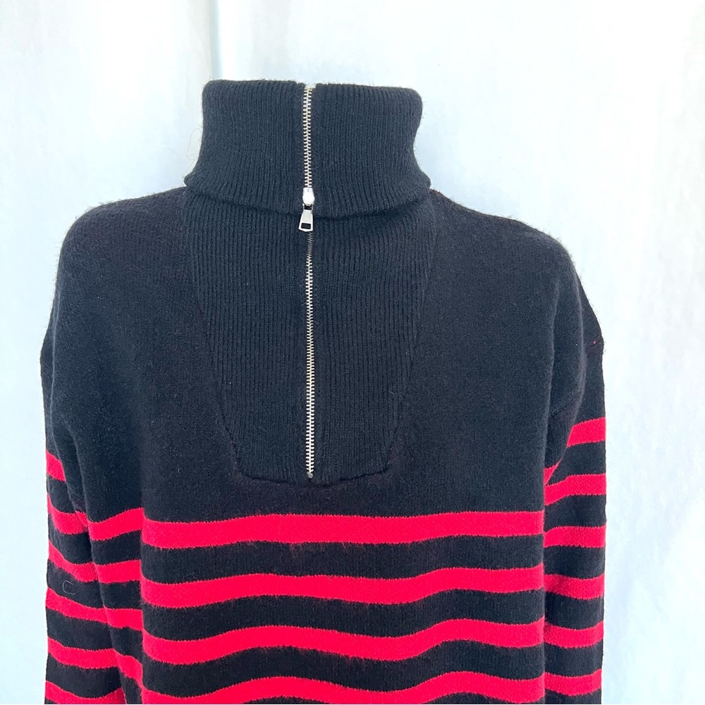 Women’s Loose High Neck Striped Drop Shoulder Knit Turtleneck Sweater - Picture 11 of 12